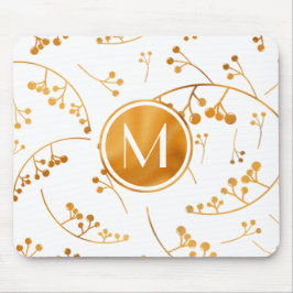 Mousepad Padrão de amora de ouro monograma moderno e elegan