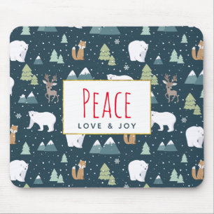 Mousepad Padrão de Animais de Natal de Paz e Joy