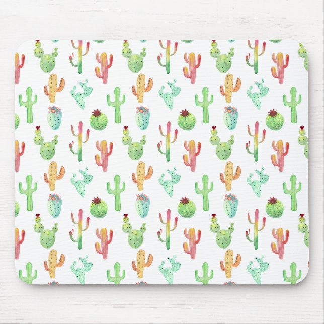 Mousepad Padrão de Aquarela Cactus Pastel (Frente)