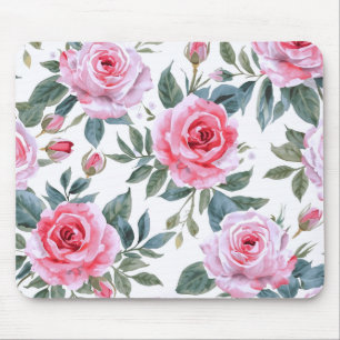 Mousepad Padrão de aquarela Cottagecore de rosa floral rosa