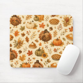Mousepad Padrão de aquarela de Ação de Graças fofo com peru