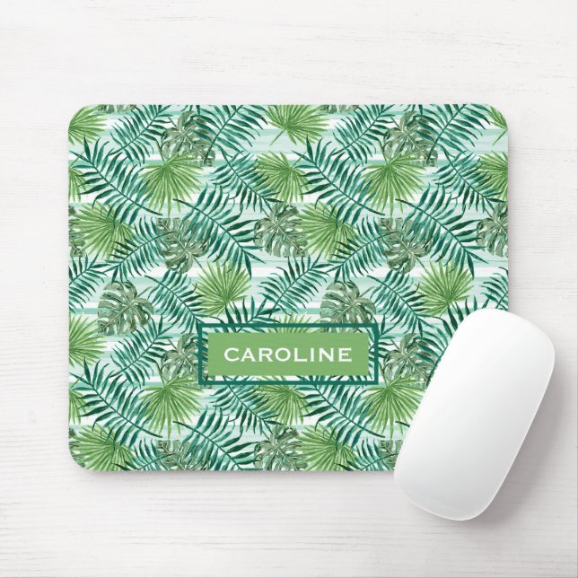 Mousepad Padrão de Aquarela de Folhas Tropicais Personaliza (Com mouse)
