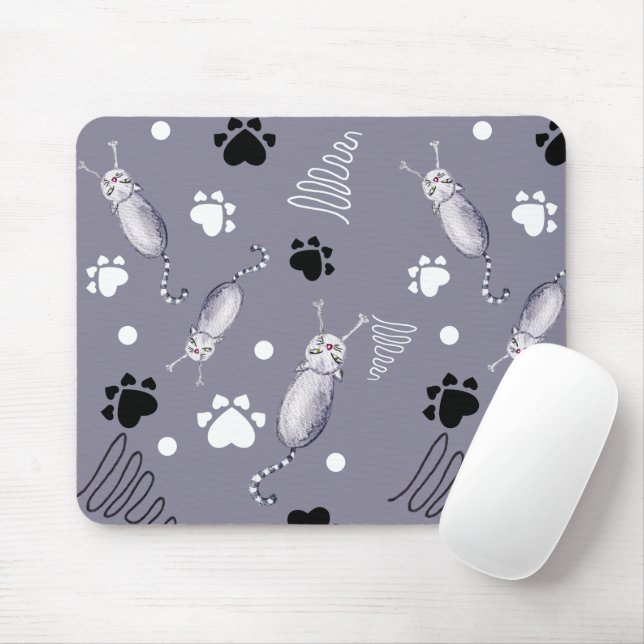 Mousepad Padrão De Aquarela De Gatos E Patas (Com mouse)