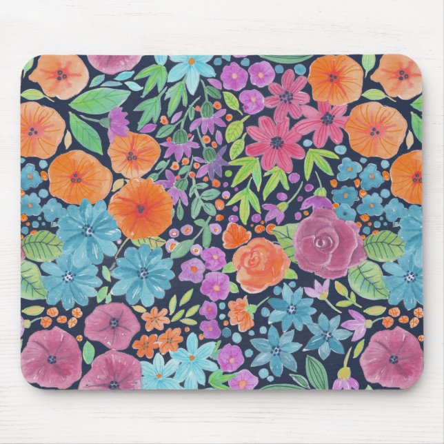 Mousepad Padrão de aquarela floral (Frente)