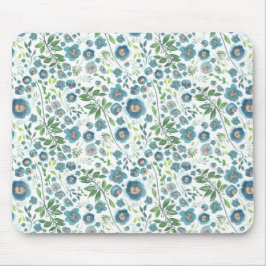 Mousepad Padrão de Aquarela Floral Azul Elegante