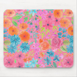 Mousepad Padrão de aquarelas flóricas a rosa