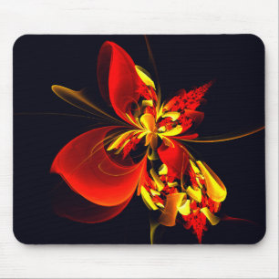 Mousepad Padrão de Arte Abstrata Floral Amarelo Vermelho Mo