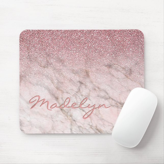 Mousepad Padrão de Arte do Mármaco Dourado com Rosa de Chic (Com mouse)