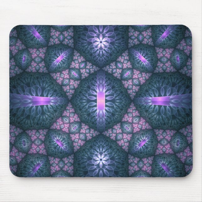 Mousepad Padrão de Arte Fractal 3D Turquesa Roxo Rosa (Frente)