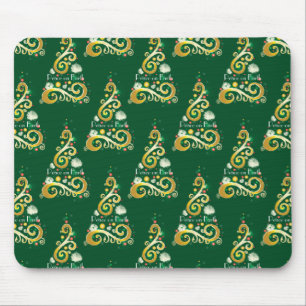 Mousepad Padrão de árvore de Natal abstrato verde e doura