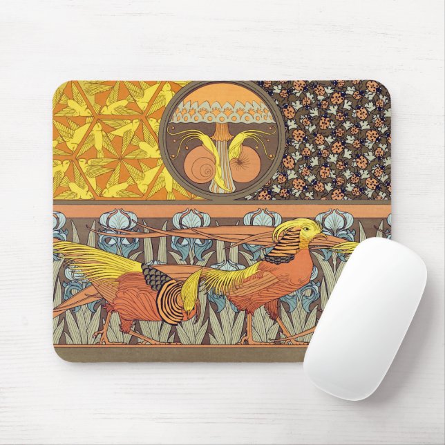 Mousepad Padrão de Ave da Natureza em Arte Nova Francês Ant (Com mouse)