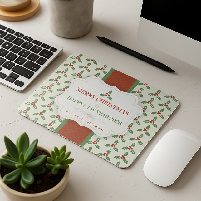 Mousepad Padrão de Azevinho de Natal Folhas de Azevinho Ver (Criador carregado)