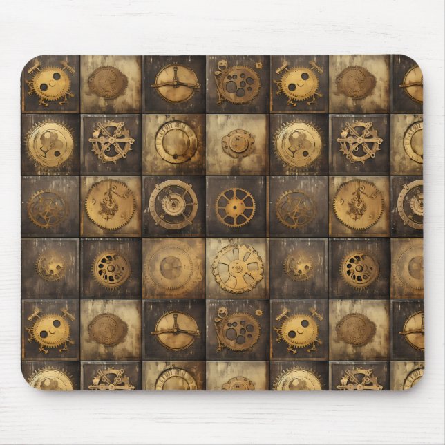 Mousepad Padrão de Azulejo de Engrenagem Mecânica Steampunk (Frente)