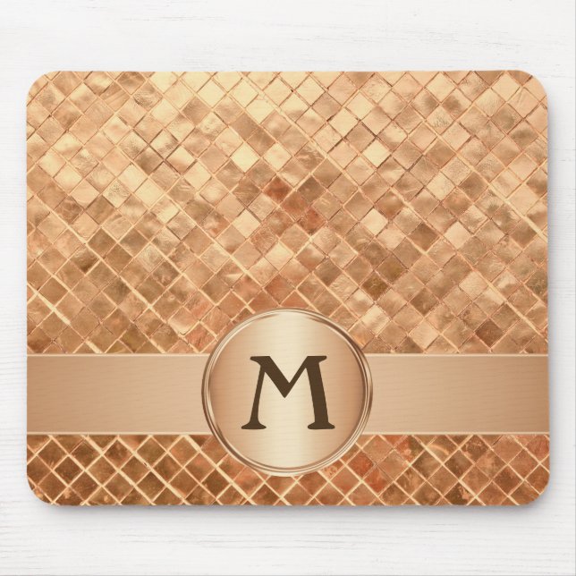 Mousepad Padrão de Azulejo Dourado Elegante monograma (Frente)