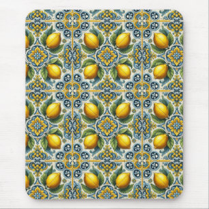 Mousepad Padrão de Azulejo Mediterrâneo Limão Capri Azul Am