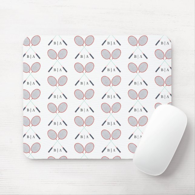 Mousepad Padrão de Badminton com Monograma Personalizado (Com mouse)