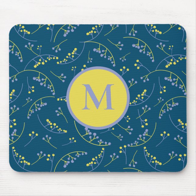 Mousepad padrão de bagas lilás amarelas na moda monograma (Frente)