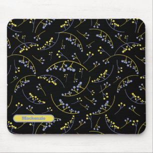 Mousepad padrão de bagas lilás amarelas na moda monograma