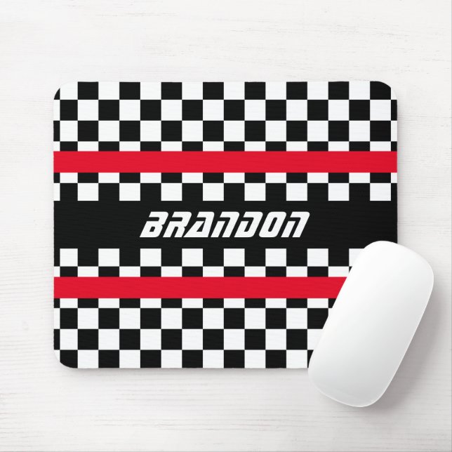 Mousepad Padrão de bandeira xadrez preta e branca personali (Com mouse)