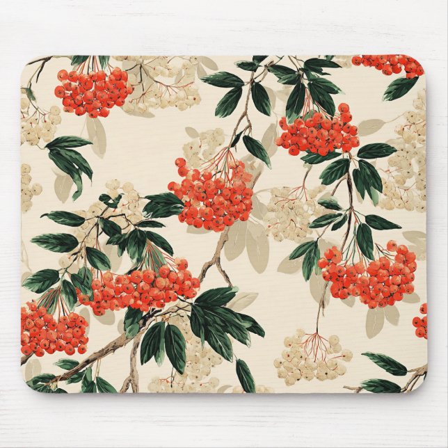 Mousepad Padrão de Berry Branco e Vermelho Decorativo (Frente)