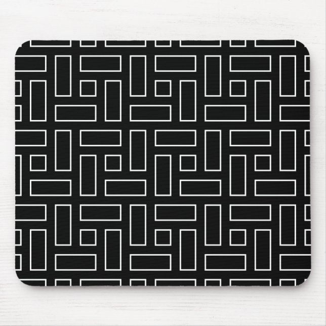 Mousepad Padrão de Bloco Linear Preto e Branco - Preto (Frente)