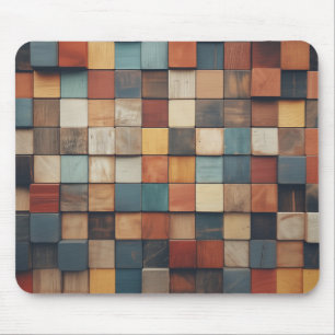 Mousepad Padrão de Blocos de Madeira Coloridos Rústicos