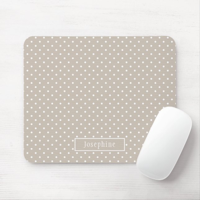 Mousepad Padrão de Bolinhas Bege e Branco Com Nome (Com mouse)