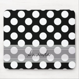 Mousepad Padrão de Bolinhas Chic Branco Monograma