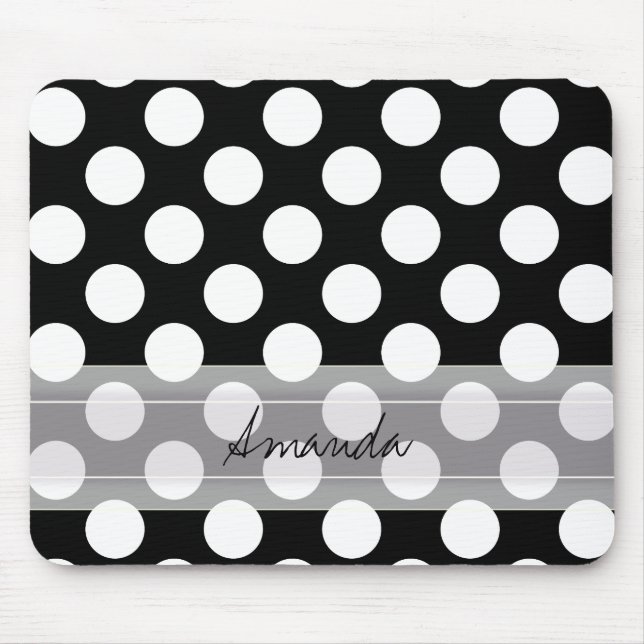 Mousepad Padrão de Bolinhas Chic Branco Monograma (Frente)