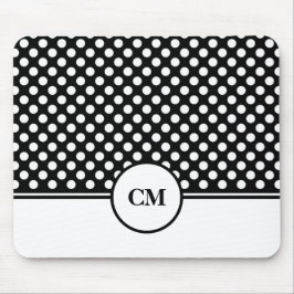 Mousepad Padrão de Bolinhas preto e branco do monograma