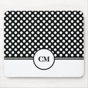 Mousepad Padrão de Bolinhas preto e branco do monograma