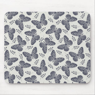 Mousepad Padrão de borboleta azul-escura nas cinzas