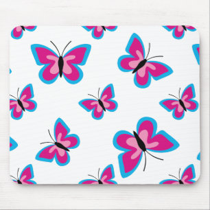 Mousepad Padrão de Borboleta Rosa Azul