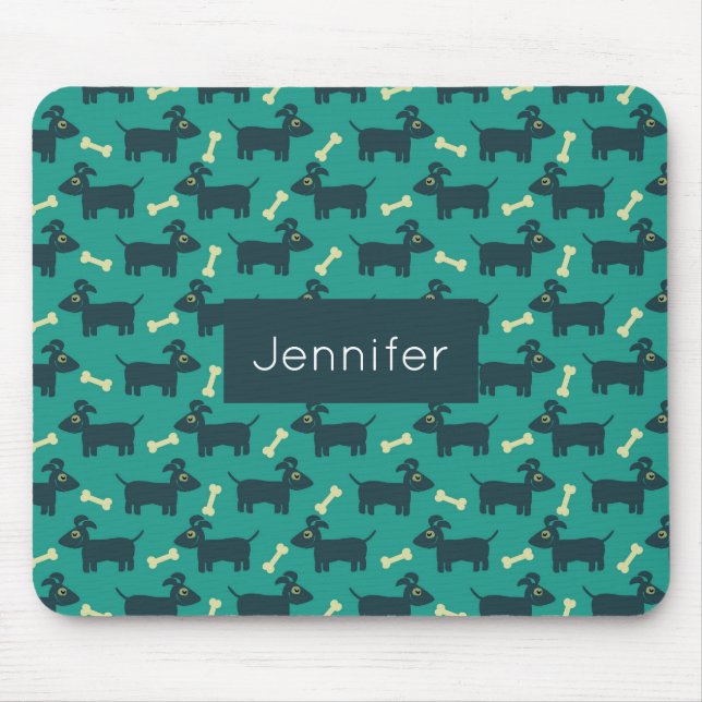 Mousepad Padrão de Cachorro Fofo com Osso em Fundo Verde (Frente)