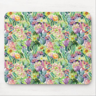 Mousepad Padrão de Cactos de Aquarela Exótica