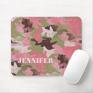 Mousepad Padrão de Camuflagem Verde Rosa Militar Personaliz