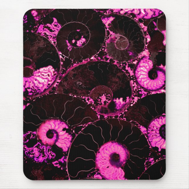 Mousepad Padrão de casca fóssil Nautilus rosa (Frente)