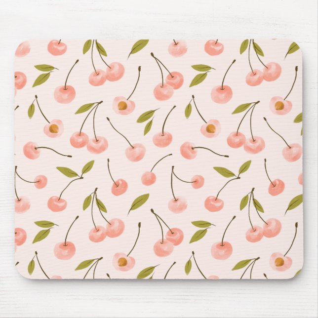 Mousepad Padrão de Cereja de Aquarela (Frente)