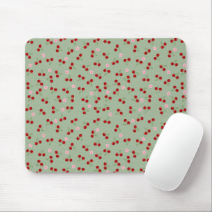 Mousepad Padrão de Cerejas em Fundo Verde