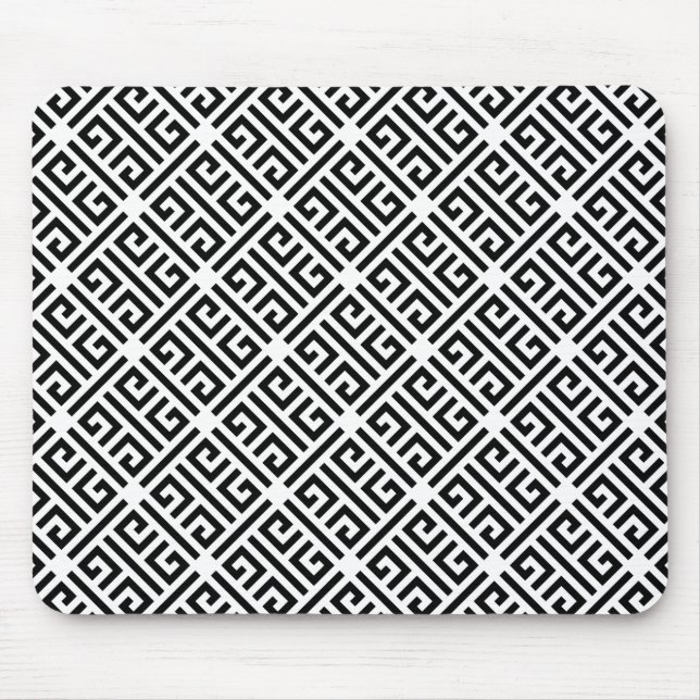 Mousepad Padrão de Chave Grega Branco e Preto Sinuoso (Frente)