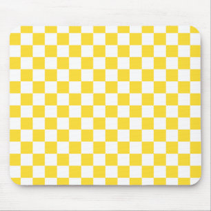 Mousepad Padrão de Checkboard Checkered White Check Amarelo
