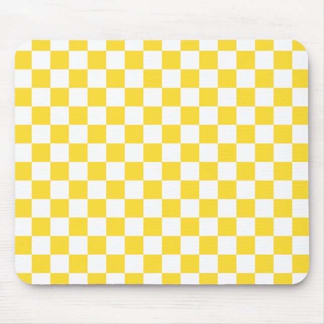 Mousepad Padrão de Checkboard Checkered White Check Amarelo (Frente)