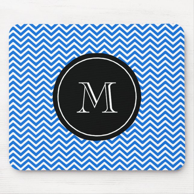 Mousepad Padrão de Chevron Azul Monograma (Frente)