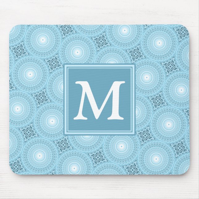Mousepad Padrão de círculos azuis angulares monográficos (Frente)