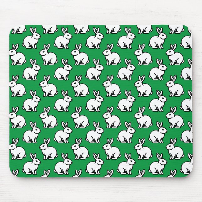 Mousepad Padrão de coelhos - Preto e Branco com Kelly Green (Frente)