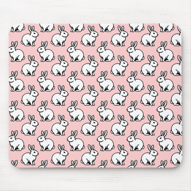Mousepad Padrão de coelhos - Preto e Branco com rosa esmaec (Frente)
