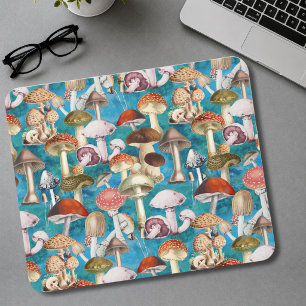 Mousepad Padrão de cogumelo fungo turquesa azul fofo