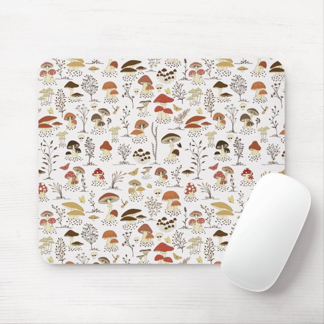 Mousepad Padrão de Cogumelos de Madeira Whimsical (Com mouse)