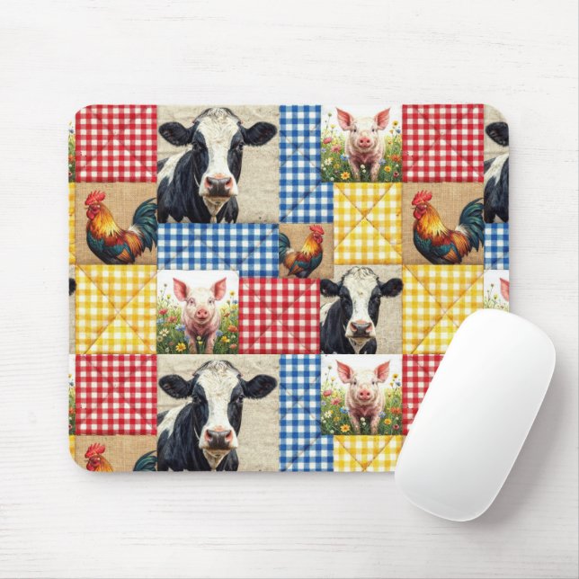 Mousepad Padrão de Colcha de Animais da Fazenda (Com mouse)