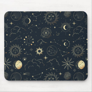 Mousepad Padrão de constelação de estrelas Dourada Azul da